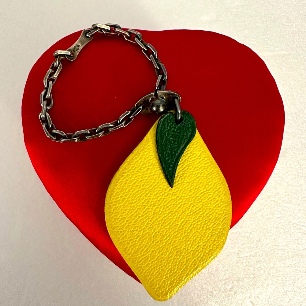 HERMES Lemon Leather Bag Charm Yellow READ